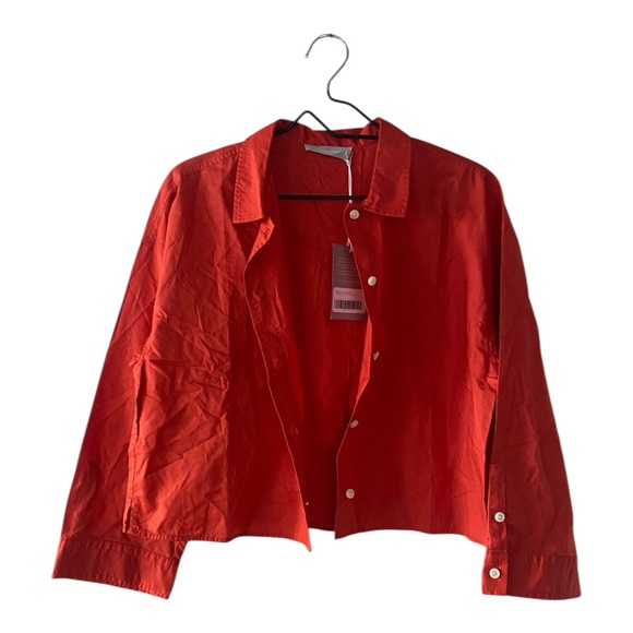 Everlane The Boxy Crop PJ Top Orange Cotton Pajama Button Up Shirt Size Small - Picture 4 of 10